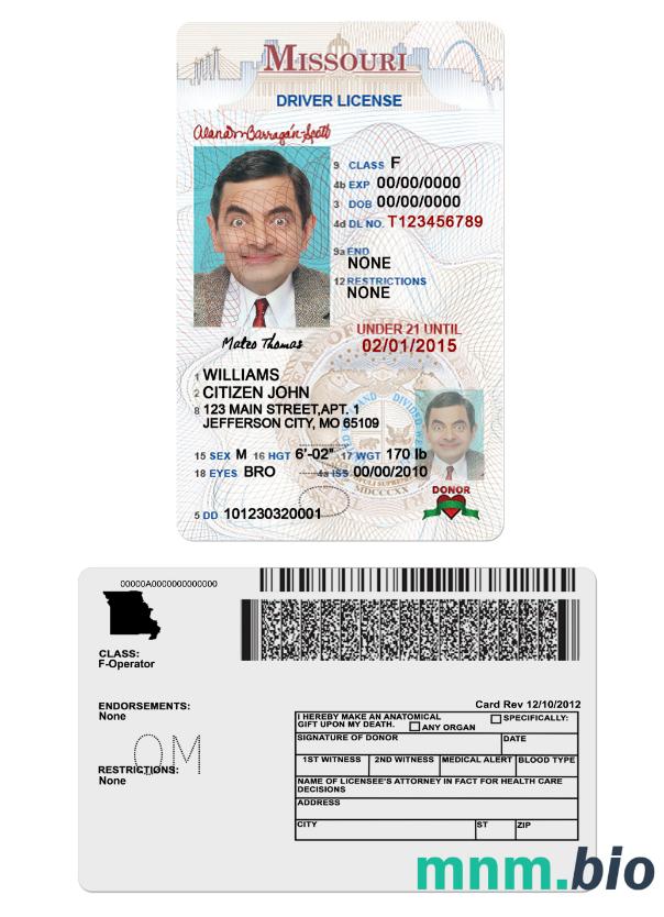 Prawo jazdy USA Missouri poniżej 21 roku życia w formacie PSD